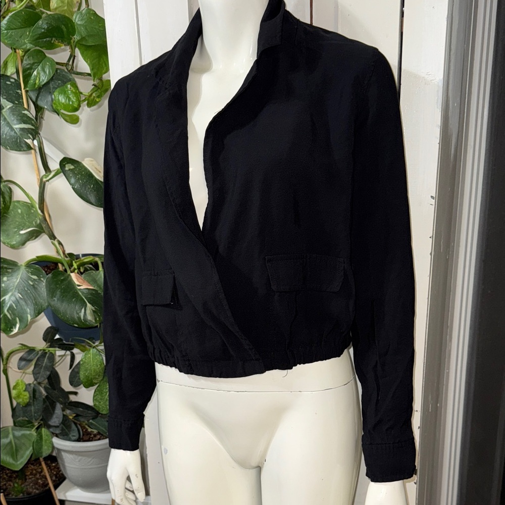 Dex med Elegant Black Women's blazer cross snap bottom crop Jacket